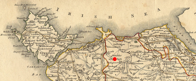 Map showing Eglwys Bach